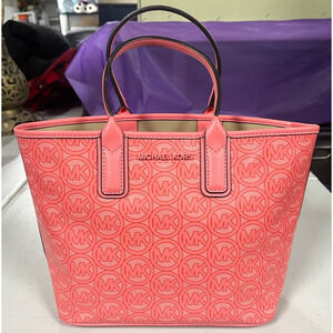 Michael Kors Jodie Jacquard Small Logo Open Top Tote Handbag Grapefruit